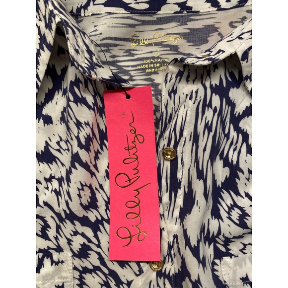 Lilly Pulitzer Sea View Button Down Blouse Shirt Bright Navy‎ Pineapple P… - Picture 11 of 14